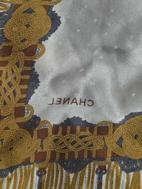CHANEL Gold, Navy & Ivory Silk Scarf